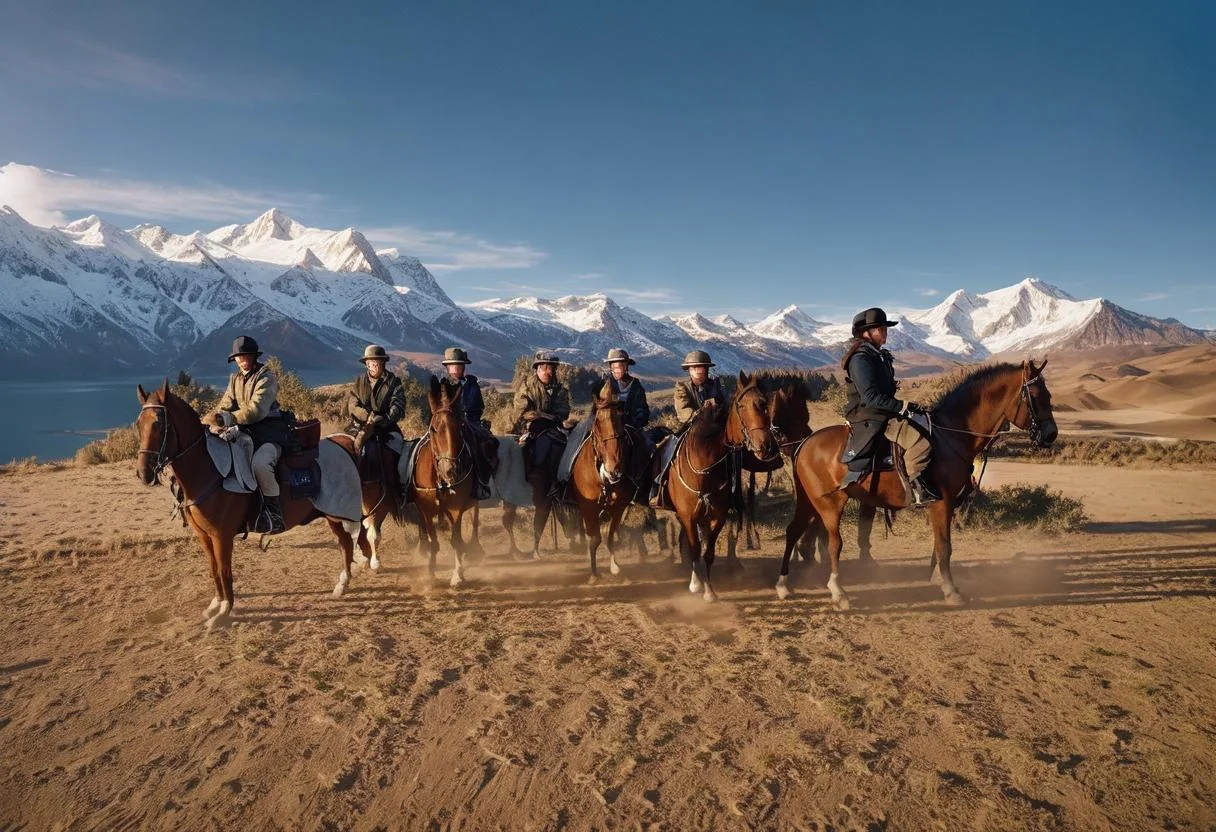 A group of people riding horses
